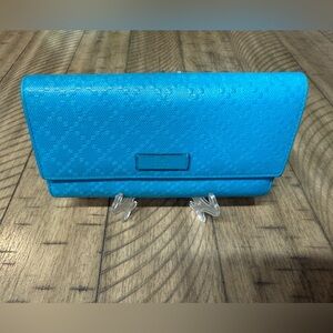 Gucci Turquoise Diamanté Leather Flap Continental Wallet